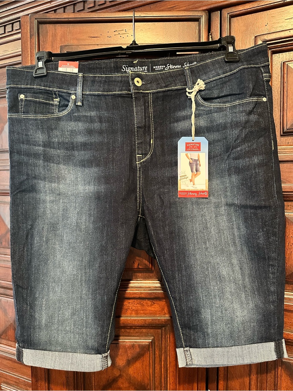 20 Signature by Levi Strauss Dark Blue Modern Skinny Fit Jean Shorts cuff